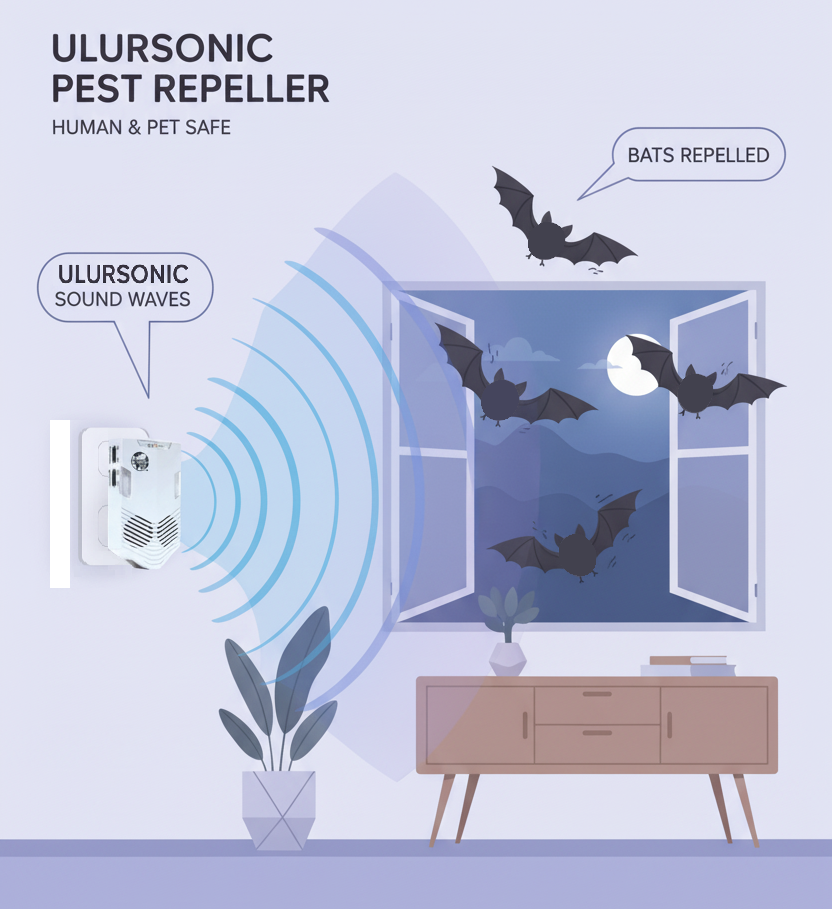 Diagram showing how ultrasonic waves affect pests